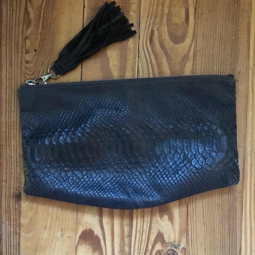All Saints Python Black Leather Clutch - image 1